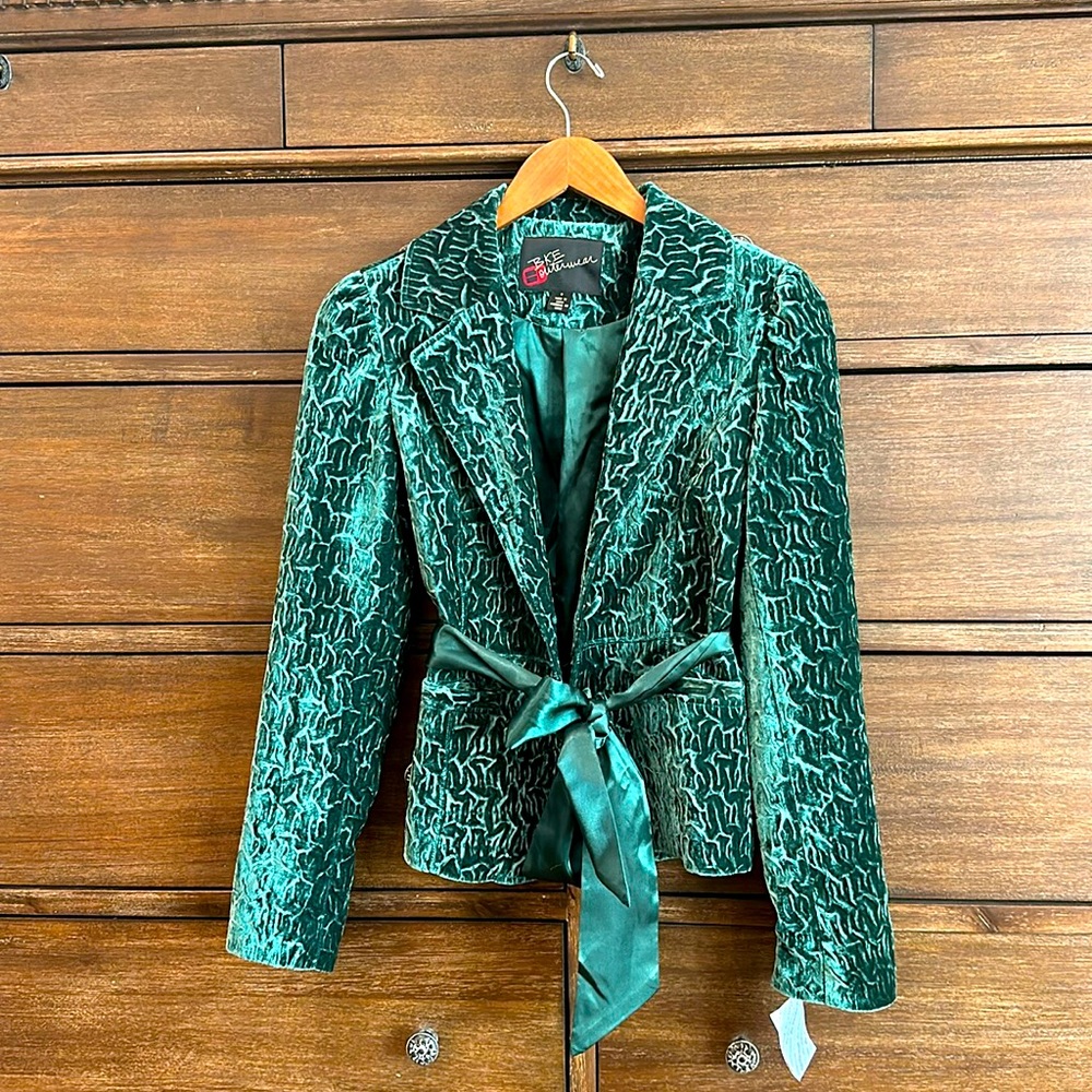 BKE Outerwear Crushed Velvet Jacket with Satin Belt